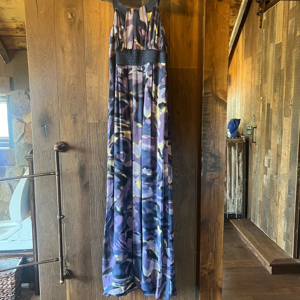 Bcbg Purple And Navy Cloud Maxi Dress Worn One Time .